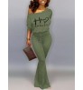 LW Letter Print Drawstring Flared Jumpsuit