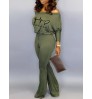 LW Letter Print Drawstring Flared Jumpsuit
