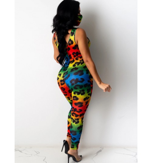 LW U Neck Leopard Print Jumpsuit