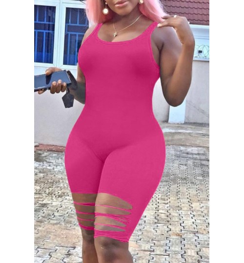 LW Leisure Hollow-out Rose Red One-piece Romper