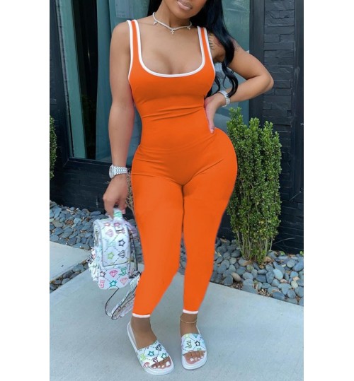 LW Sportswear Patchwork Orange One-piece Jumpsuit