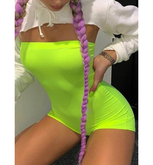 LW BASICS Casual Off The Shoulder Skiiny Green One-piece Romper