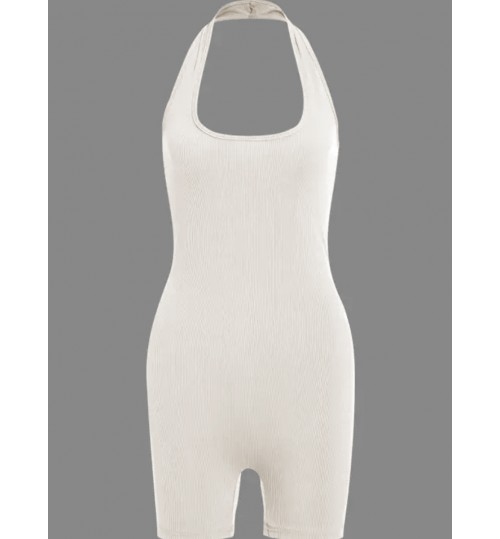 LW BASICS Rib-Knit Skinny Halter Romper