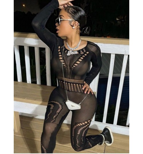 LW SXY Mesh Skinny Lace Stretchy Jumpsuit