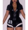 LW Faux Leather Number 69 Print Striped Romper