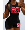 LW Number 23 Print Rib Knit Skinny Romper