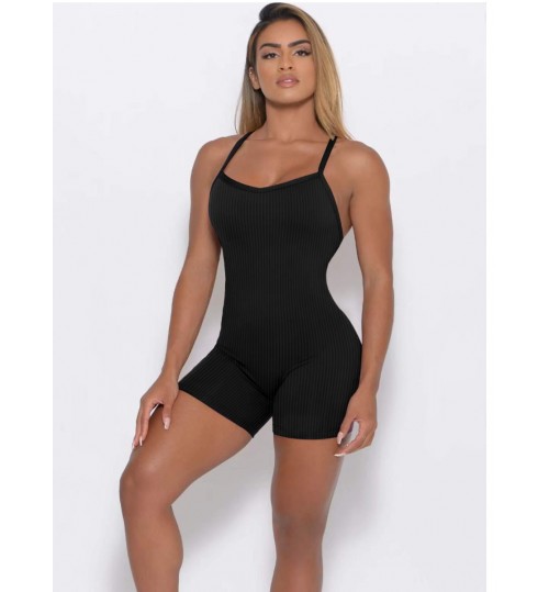 LW Cross Strap Backless Rib Knit Romper