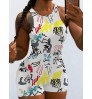 LW Graffiti Skull Head Print Rib Knit Romper