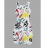 LW Graffiti Skull Head Print Rib Knit Romper