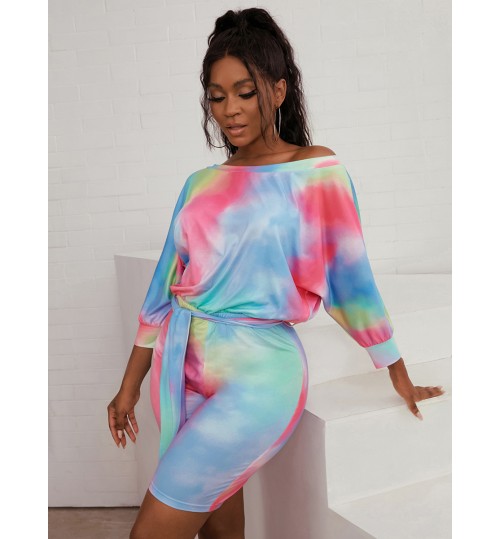 LW Casual Bateau Neck Tie-dye Mutlicolor One-piece Romper