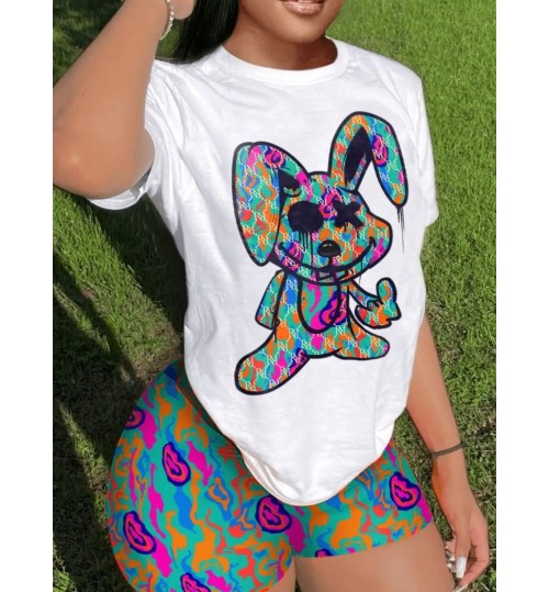 LW Plus Size Bear Cartoon Print Shorts Set