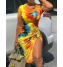 LW Plus Size Tie Dye Drawstring Thigh Slit Dress