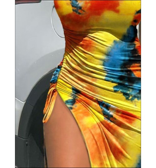 LW Plus Size Tie Dye Drawstring Thigh Slit Dress