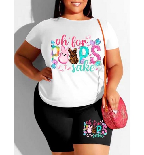 LW Plus Size Cartoon Letter Print Shorts Set