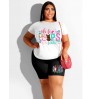 LW Plus Size Cartoon Letter Print Shorts Set