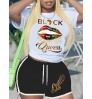 LW Plus Size Queen Lip Letter Print Shorts Set