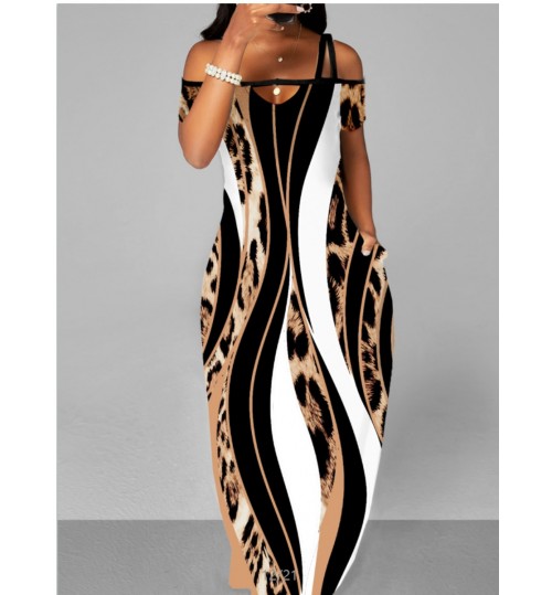 LW Leopard Print Striped Loose Dress