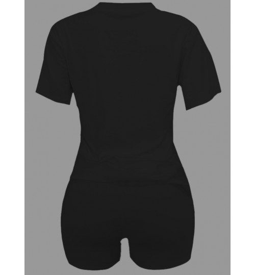 LW Plus Size Round Neck Letter Print Shorts Set