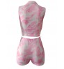 LW Plus Size Zipper Design Tie Dye Shorts Set