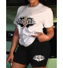 LW BASICS Plus Size Leopard Letter Print Shorts Set