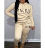LW Plus Size Letter Print Kangaroo Pocket Tracksuit Set