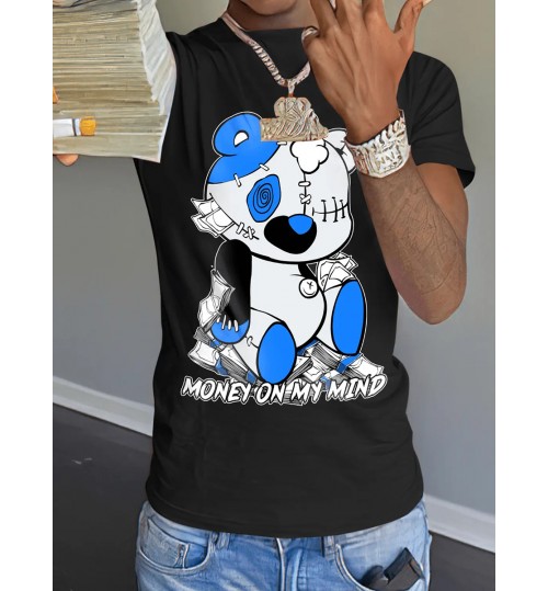 LW Bear Men Cartoon Letter Print T-shirt