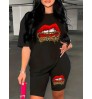 LW Plus Size Lip Savage Letter Print Shorts Set