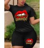 LW Plus Size Lip Savage Letter Print Shorts Set