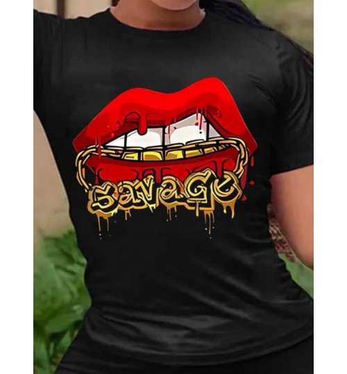 LW Plus Size Lip Savage Letter Print Shorts Set