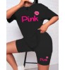 LW Plus Size Lip Pink Letter Print Shorts Set