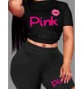 LW Plus Size Lip Pink Letter Print Shorts Set