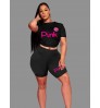 LW Plus Size Lip Pink Letter Print Shorts Set