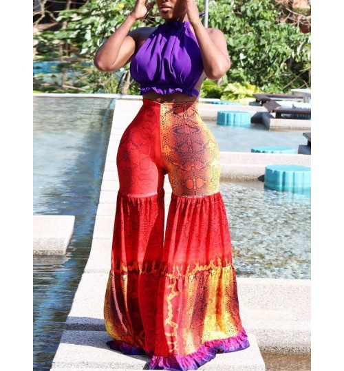 LW Plus Size Animal Print Backless Loose Pants Set