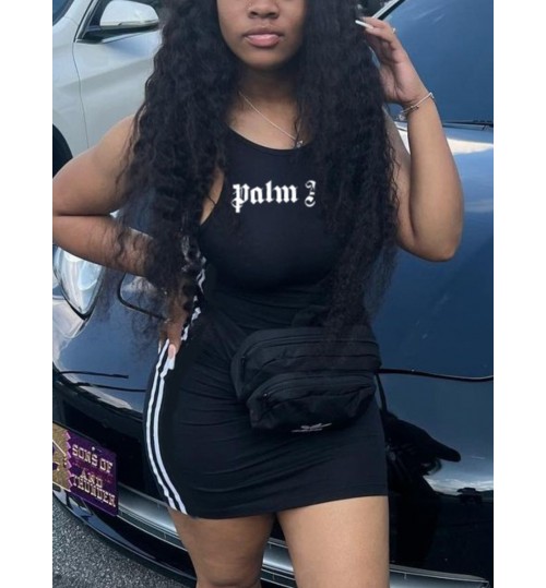 LW Letter Print Striped Cami Dress