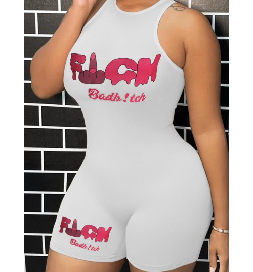 LW Letter Print Cami Skinny Romper