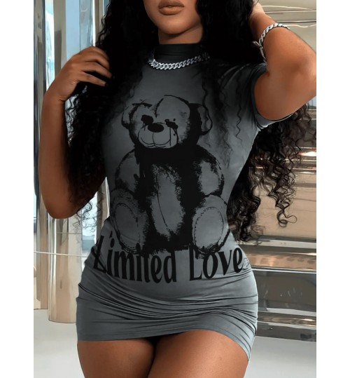 LW Plus Size Teddy Bear Love Letter Print Bodycon Dress
