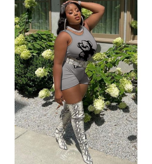 LW Cartoon Love Letter Print Skinny Romper