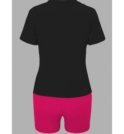 LW Plus Size Social Letter Print Skinny Shorts Set