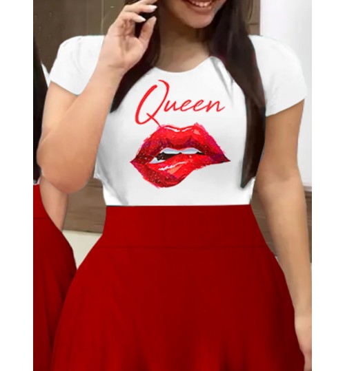 LW Plus Size Queen Lip Print A Line Dress