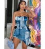 LW Imitation Denim Off The Shoulder Bodycon Dress