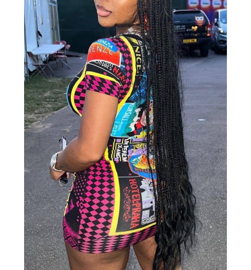 LW Mixed Letter Print Bodycon Dress