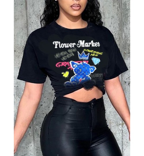 LW Plus Size Cartoon Letter Print T-shirt