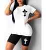 LW Plus Size Cross Print Stretchy Shorts Set