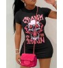 LW Plus Size Skull Head Letter Print Bodycon Dress