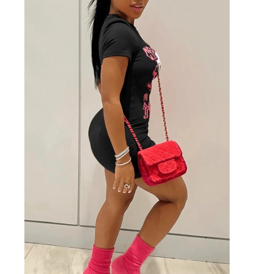 LW Plus Size Skull Head Letter Print Bodycon Dress