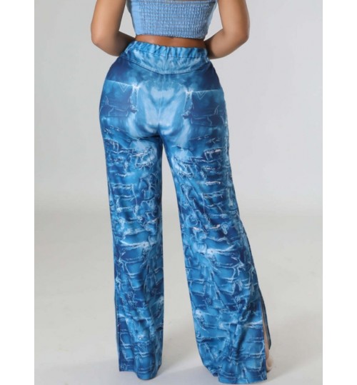 LW High Waist Print Side Split Pants