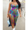 LW Plus Size Mixed Print Drawstring Thigh Slit Bodycon Dress
