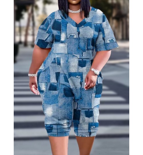 LW Plus Size Imitation Denim Pocket Design Jumpsuit