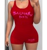LW Plus Size Letter Print Cami Skinny Romper