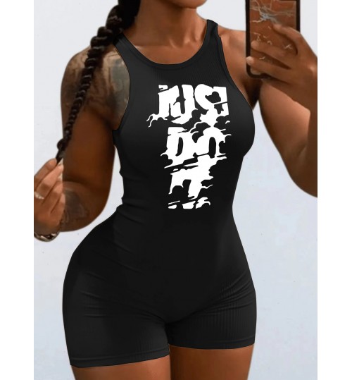 LW Just Do It Letter Print Rib Knit Romper